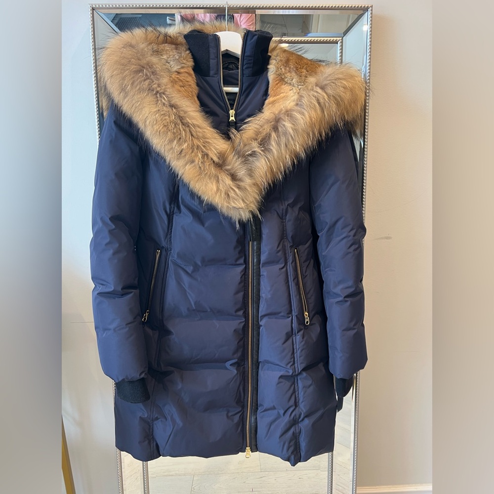 Mackage Blue Puffer Coat with Fur Trim Medium